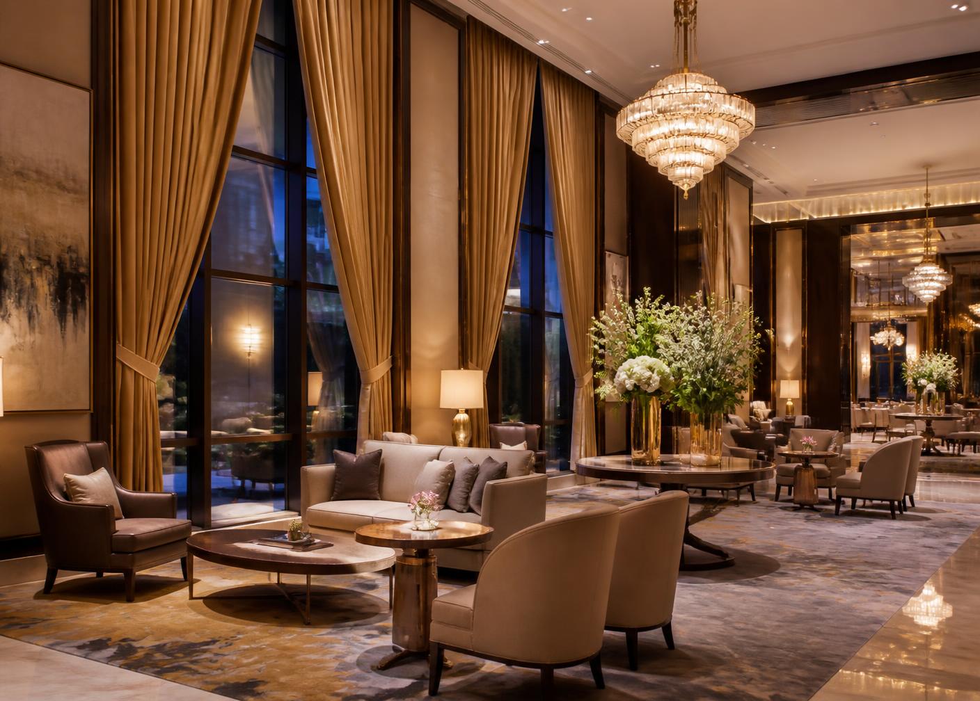 Hotel Interior — Full-Height Drapes installation by Capital Curtain Shop